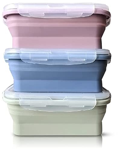 Faltbare Frischhaltedosen, 3 Stück Frischhalteboxen Silikon Zusammenklappbaren Container Brotdosen Food Storage Containers Freezer to Oven Safe for Camping, Hiking, Travel 1200ML (550ML)
