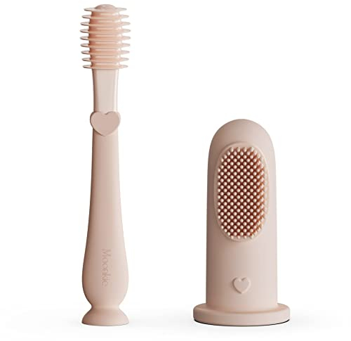 Moonkie Baby Fingerzahnbürste Zunge Mundreinigungsset für 3 Monate +, 2 Stück (Blush)