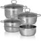 Krüger Edelstahl Kochtopf-Set Manhattan 4-teilig - Topfset aus 3 Kochtöpfen und einer Stielkasserolle mit Glasdeckel zum Sichtkochen - mit 3-Schicht-Thermoboden und Schüttrand