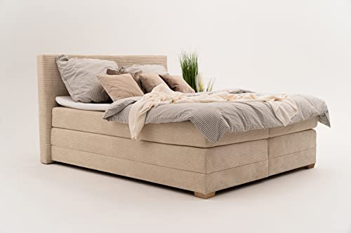 domyou Boxspringbett 200x180 mit matratze, polsterbett mit bettkasten 2X 200 Liter, matratze 200x180, polsterbett mit Topper, Bettkasten Behälter, Schlafzimmer, Elegante, Beig