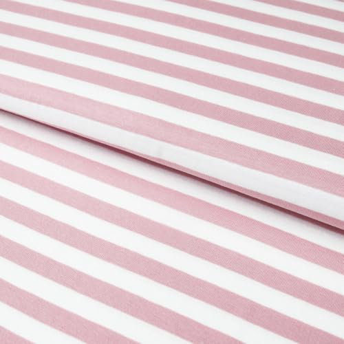 Baumwolljersey gestreift rose weiß 1cm - Jersey Stoff Streifen - ab 25 cm Länge