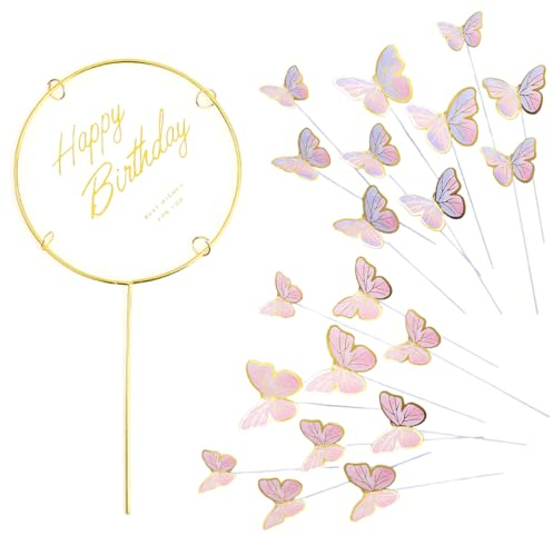 Decorazioni per Torta a Forma di Farfalla, Cake Topper Buon Compleanno 3D per Torta, Cupcake Toppers per Feste di Compleanno, Matrimonio e Natale, Ideali per Ragazze e Bambini (Rosa e Viola).