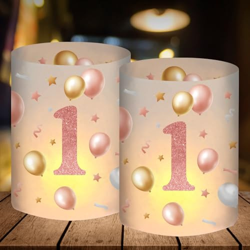 Lot de 12 Photophores Décoratifs de Table pour 1er Anniversaire Fille, Décoration Happy Birthday, Or Rose