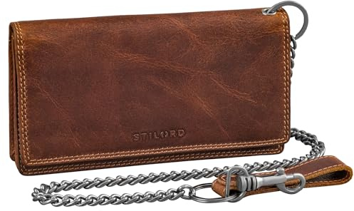 STILORD Leonidas Cartera de Cuero para Hombres con Cadena Monedero RFID Billetera de Piel Auténtica Vintage Wallet Billetero Tarjetero para Hombre Color:Salerno - marrón