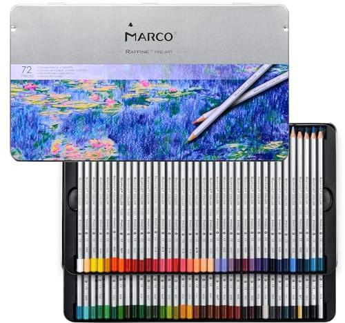 MARCO Lápices de colores para niños, 72 colores gruesos, minas de tiza al óleo, lápices de madera en formato hexagonal, ideales para ilustraciones y graffiti en lata de hierro