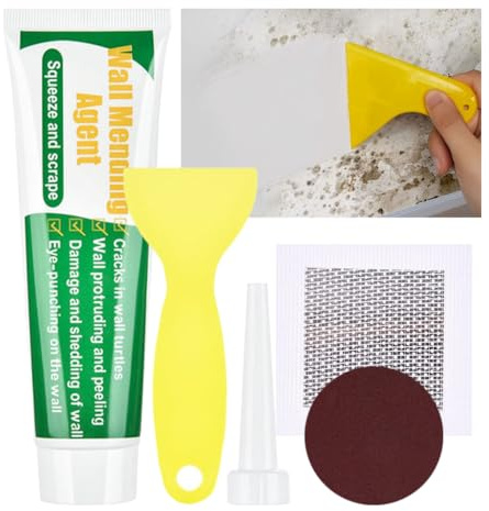 Wall Repair Kit, wall filler repair kit, Quick Drying & Waterproof Mending Agent With Mesh Patch, Sandpaper, Scraper, Effectively Scratches, Nail Holes, Cracks, Graffiti