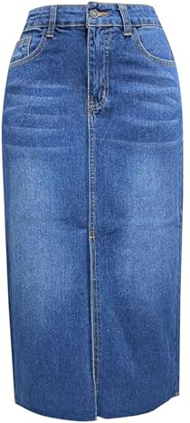 SUIUOI Dam A-linjeformad jeanskjol – hög midja denimkjol med slits, elegant lång jeanskjol med elastiskt midjeband, Mörkblå, M