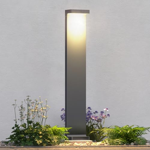doporro Lampione LED da Giardino 3000K, Paletto Esterno IP65 H60cm in Alluminio Grigio Scuro, Luce Calda 6W per Vialetti, Giardini, Cortili e Ingressi