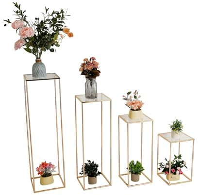 4Pcs High Wedding Flower Stand with Acrylic Laminate, Acrylic Vase Column Geometric Centerpiece Stands, Floral Display Rack for Wedding Events Reception Party Tables Decoration