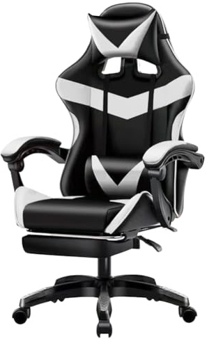 BAKAJI Sedia Gaming Poltrona da Ufficio Direzionale Ruote Girevole Sportiva Racer Direzionale Office Racing Presidenziale Casa Studio Sedia Da Scrivania Altezza Regolabile (Nero e Bianco)