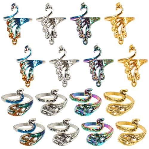 KONTONTY Anillos Trenzados Ajustables para Tejer, Anillo de Dedo Bohemio Abierto, 16 Piezas de Aleación Ligera para Crochet, Accesorios Profesionales para Manualidades y Costura