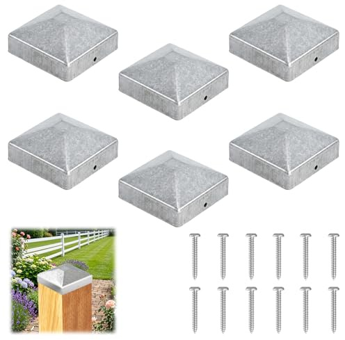 Tapa para postes de 7 x 7 cm, cubierta de postes de madera, resistente a la intemperie, inoxidable, duradera, con tornillos, juego de 6 unidades para valla de jardín, exterior, postes de madera