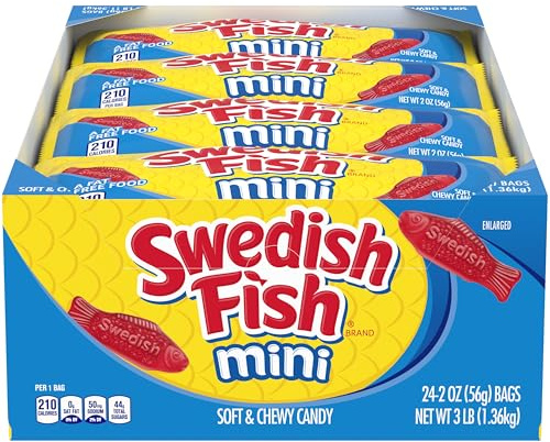 SWEDISH FISH Mini Soft & Chewy Candy, Bulk Candy, 24 - 2 oz Bags