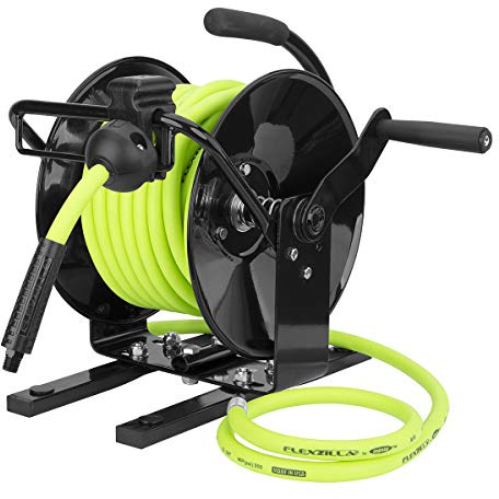 Flexzilla Portable Manual Open Face Air Hose Reel, 3/8 in. x 50 ft., Heavy Duty, Lightweight, Hybrid, ZillaGreen - L8651FZ
