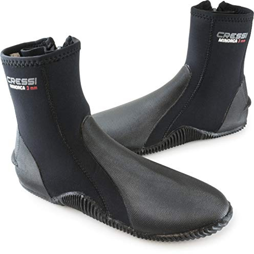 Cressi Minorca Long 3 mm Crew Diving Boots, Black/Black, US Men's 9 • US Ladies' 10