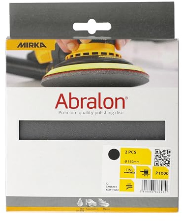 Mirka Abralon Disque de polissage Ø 150mm autoagrippant 1000 grain, 2/pack, pour le ponçage et le polissage de la peinture, du bois, du plastique