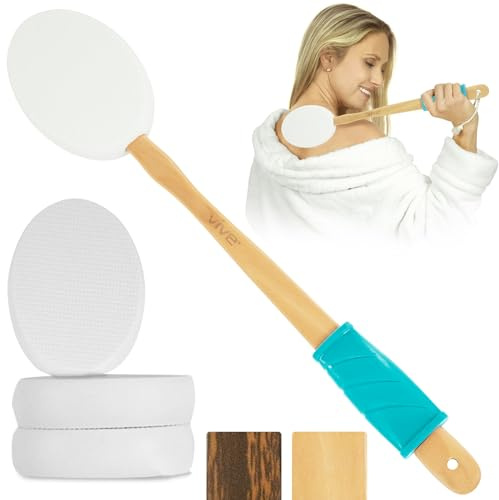 Vive Lotion Applicator for Back, Feet (17.5) - Self Washer Beauty Shower Sponge, Long Handle Cream Wand for Elderly, Women - Apply Medicine, Skin Cream, Body Wash, Sunscreen