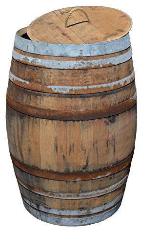 Regentonne, Regensammler, Weinfass Barrique aus Eiche 225 Liter - rustikal (Regenfass offen + Deckel Edelstahlgriff)