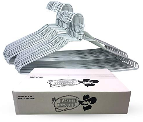 Hanger Honcho Wire Metal Clothes Hangers 100 Pack for Standard Size Shirts, Pants, Skirts, Space Saving, Non Slip,18 Inch 14.5 Gauge Ultra Thin Standard Dry Cleaner Coated Steel (100, White)