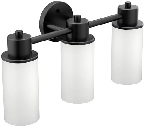 Moen DN0763BL Iso 3-Light Dual-Mount Bath Bathroom Vanity Fixture with Frosted Glass, Matte Black