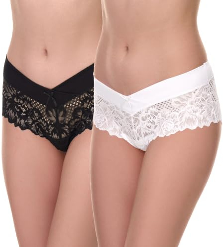 Merry Style Culotte Hipster Eleganti Mutande Donna Cotone Leggere Slip Donna Cotone Shorts comode Traspiranti Elasticizzate in Pizzo Intimo Femminile MSGAB155 (Nero/Bianco (2Pack), M)