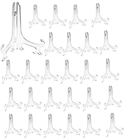 Artliving 5 Clear Plastic Easels or Stand/Plate Holders to Display Pictures or Other Items at Weddings, Home Decoration, Birthdays, Tables (24 Pack)
