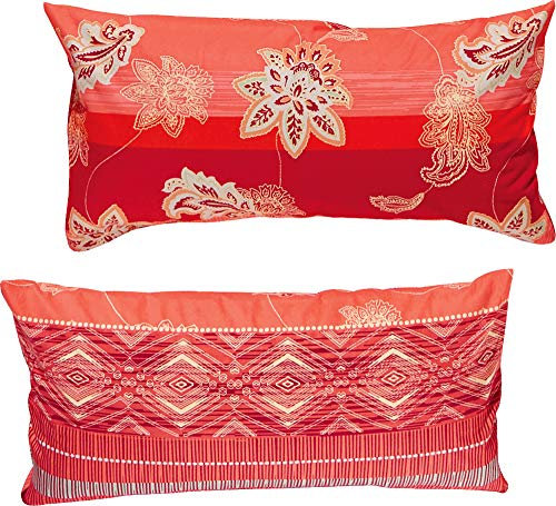 Erwin Müller Flanell Zusatzkissenbezug, Kissenhülle mit orientalischen Blumen-Ornamenten rot Größe 40x80 cm - klimaausgleichend, mit Reißverschluss, 100% Baumwolle (weitere Größen)