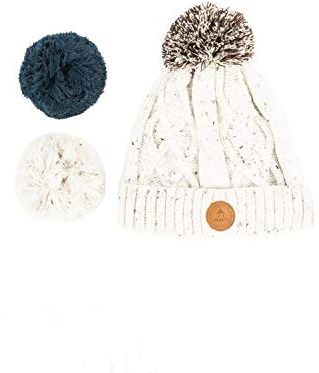 CABAIA - Bonnet Femme et Homme avec 3 Pompons Interchangeables - Design Français - Systéme aimantée pour Un Ajustement Adapté - Collection Hiver - Modele Appletini Cream