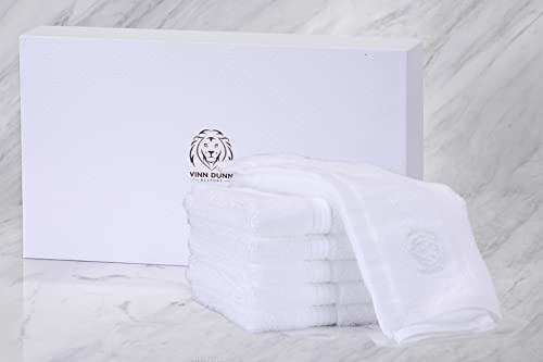 VINN DUNN LYXURY 100 % bomull ansiktstyg 600 GSM ren vit, 6 bomullstvättdukar, flanell ansiktstvätt tvättdukar | 30 x 30 cm | VIT | Presentförpackning med 6