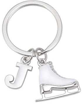 LIKGREAT Ice Skate Keychain Figure Skating Keychains Initial Ice Skating Charm Keyring Winter Christmas Decoration Gifts for Women Girls