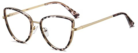 kachawoo Klassische Cat Eye Brille Rahmen Mode Metall TR90 Eyewears Elegante Anti Blue Light Prescription Brillen für Frauen (leopard gold frame)