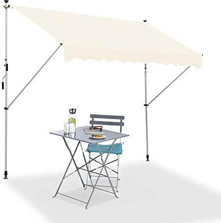 REALN 2m/2.5m/3m Tende da Sole a Bracci Estensibili con Manovella per Esterno, Manuali Tende da Sole per Balcone, Cortile, Portico - Nessuna Perforazione (Color : Ivory, Size : 3m/118in)