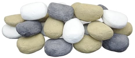 The Stove Wizard Gas Fire Replacement Pebbles – 20 Large Ceramic Pebbles (70mm x 50mm x 40mm) | Mixed White, Grey & Beige for Gas Fires, Bio Ethanol Burners, LPG Fires, Fire Pits, Electric Fires