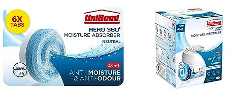Unibond AERO 360° Moisture Absorber Neutral Refill Tab, Ultra-Absorbent and Odour-neutralising, (6 x 450g), AERO 360 Compact Moisture Absorber, Ultra-Absorbent Dehumidifier