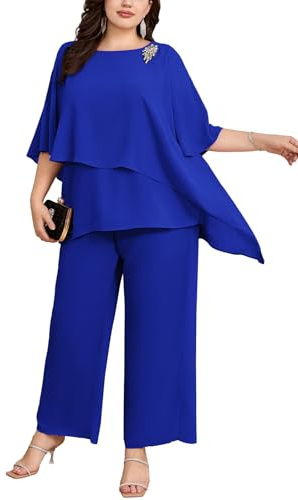 Hanna Nikole Conjunto elegante de traje de noche para mujer, talla grande, conjunto de 2 piezas, traje de cóctel, fiesta, pantalones festivos, camisa de gasa de dos piezas y pantalones de cintura alta