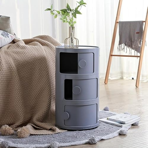 Round Bedside Cabinet2,3,4Tier Drawer Plastic Bedside Storage Unit Chest Modular Sliding Door Nightstand for Bedroom/Bathroom/Office