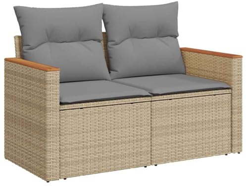 vidaXL Canapé de Jardin avec Coussins 2 Places, Siège avec Housse, Meuble de Terrasse Patio Balcon Extérieur, Beige Résine Tressée