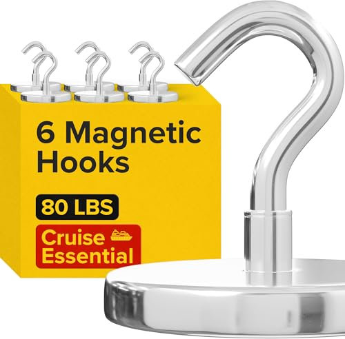 X-BET MAGNET ic Hooks Lot de 10 crochets magnétiques en néodyme pour cabines de croisière, crochets magnétiques puissants pour accrocher au réfrigérateur, au gril (6, 36.3 kg)