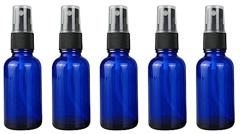 5 st. sprayflaskor glas 20 ml, små sprayflaskor påfyllningsbar återanvändbar, blå tom fin dimma sprayflaska resespridare, för eteriska oljor, resevätska kosmetika, rengöring