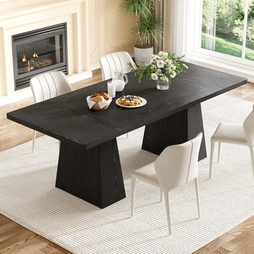 LITTLE TREE Dining Table for 4-6 People, Wooden Table, Rectangle Furniture with Heavy Duty Legs, Modern Kitchen Table for Home, Dining Room, Black