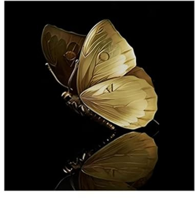 Stampa Artistica Moderna su Tela con Farfalla Metallica Riflettente Poster Immagine Elegante Nera e Oro per Soggiorno Decorazione per la casa - 60x60 cm Senza Cornice