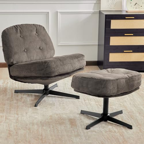 Roomark Dekorative Drehstühle für das Wohnzimmer, Moderne gepolsterte Drehstühle, Moderne Liegestühle mit Metallsockel, um 360 Grad drehbar