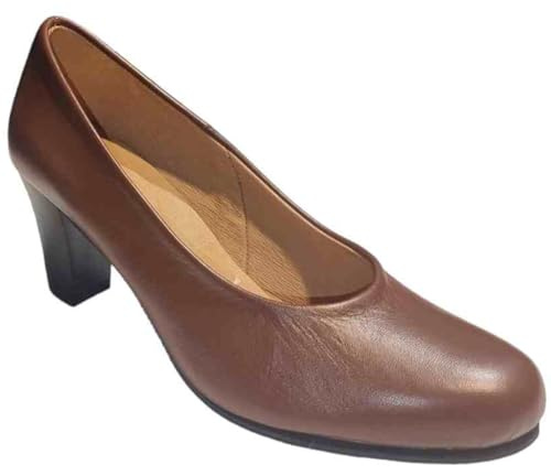 ARIADNA SÁNCHEZ Zapatos de Salón Mujer Cómodos 24 Horas Gaia, para Azafatas y Trabajo. Calzado de Piel Fabricados en España, Tacón Alto (Cuero, Sistema Tallas Calzado EU, Adulto, Números, Ancho, 38)