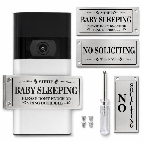 Baby Sleeping Don‘t Knock or Ring Doorbell，Rotatable No Soliciting Doorbell Cover. Metal sign for front door/house/Home. Great gift for moms with sleeping babies，Easy to install.，Very effective.