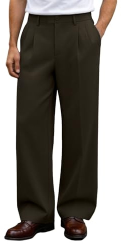 Susclude Pleated Baggy Dress Pants Men Wide Leg Pants Mens Slacks Casual Loose Fit Old Money Brown Trousers for Men