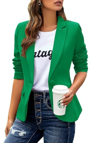 Cicy Bell - Giacca casual a maniche lunghe, blazer con risvolto, adatto per l’ ufficio e il lavoro, giacca blazer, verde, L