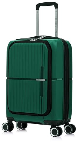 Preston Morgan 21 Cabin Suitcase with Laptop Compartment Lightweight Travel Hand Luggage Hardshell and Built in TSA Lock | Green