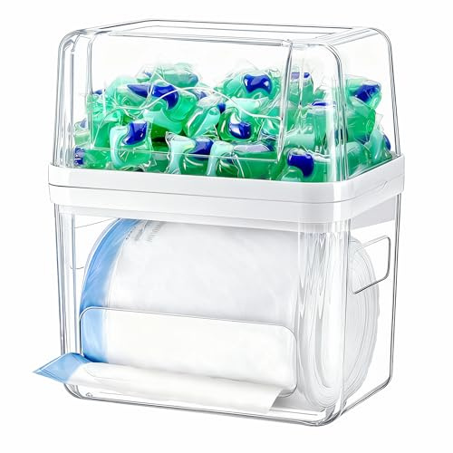iCASA Trash Bag and Dishwasher Pod Organizer, 3 in 1 Dish Pod and Trash Bag Holder Large Garbage Bag Dispenser, Laundry Detergent Pods & Tabs Container Kitchen Under Sink Organizer