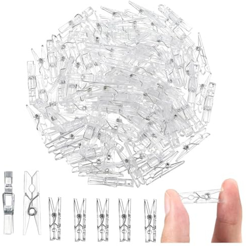Plastica Mollette Trasparenti,100 PCS Mini Mollette da Bucato Trasparenti Plastica con Molla Piccole Clip per Foto Artigianato Decorazione Matrimoni Feste e Fai-da-te