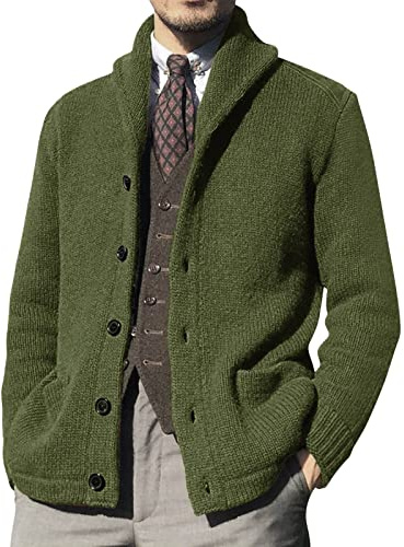 Genérico Cardigan Hombre Punto Grueso, Chaqueta Hombre Punto Mangas Largas con Botones Y Solapa Cálido Chaqueta De Punto Informal Bloques De Color Suave Y Cómodo Suéter para Exterior El Ocio